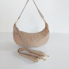 Wildledertasche Moon Bag hellbeige - gold Schnallen