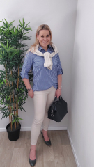 RESTST�CK 33 cm Baumwollstoff mit Stretch L�ngsstreifen, wei� mittelblau