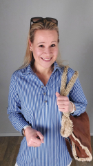 RESTST�CK 33 cm Baumwollstoff mit Stretch L�ngsstreifen, wei� mittelblau