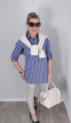 RESTST�CK 33 cm Baumwollstoff mit Stretch L�ngsstreifen, wei� mittelblau