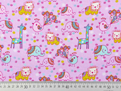 Baumwollstoff Elefanten Lwen Giraffen Blmchen, rosa