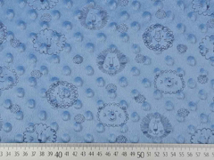 Fleece Minky Punkte Lwengesichter, helles jeansblau
