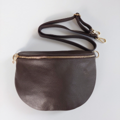 Bauchtasche Leder mit Lederriemen -dunkelbraun - gold Schnallen-Made in Italy