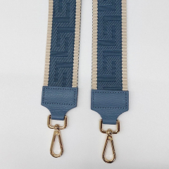 Taschengurt grafisches Muster -ecrue jeansblau, jeansblau Leder,gold Schnallen