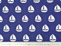 Jerseystoff Jacquardjersey Segelboote, wei mittelblau