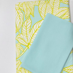 RESTST�CK 37 cm Sweatstoff French Terry Bl�ttermuster, gelbgr�n aqua (hellt�rkis)