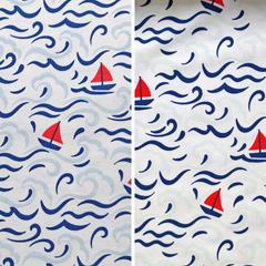 Jerseystoff Magic Segelboote Wellen UV-Licht Farbeffekte, blau rot weiß