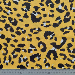 Viskose Leinen Stoff Webware Leopardenmuster, schwarz gelb