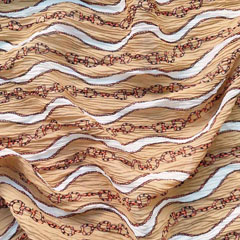 Chiffon Stoff Blusenstoff Wellen Ketten , weiss rostbraun beige