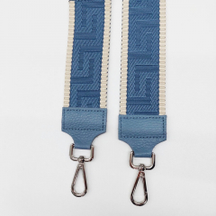 Taschengurt grafisches Muster -ecrue jeansblau, jeansblau Leder, silber Schnallen