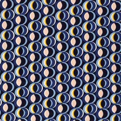 Baumwollstoff mit Stretch grafisches Muster Kreise, gelb hellblau dunkelblau