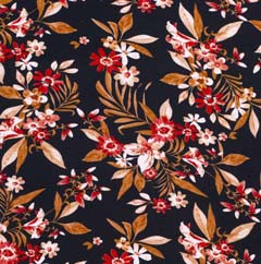 Viskosejersey  Stoff Blumen Zweige, dunkelblau