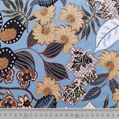 RESTSTCK 132 cm Viskose Jerseystoff Blumen Bltter, braun hellblau