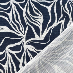 Musselin Stoff abstraktes Muster Double Gauze, cremewei dunkelblau