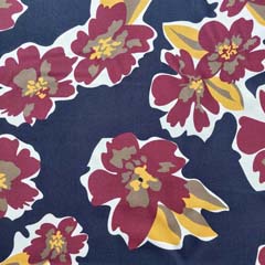RESTSTCK 71 cm Viskose Twillstoff abstrakte Blumen, gelb weinrot wei dunkelblau