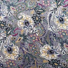 Viskosejersey Stoff Blumen Paisley,ockergelb lila dunkelgrn violett dunkelgrau
