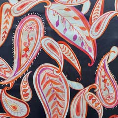 Viskose Satinstoff groes Paisleymuster Bltter, orange schwarz