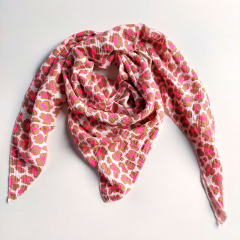Dreieckstuch Musselin Leomuster, neonpink braun cremewei