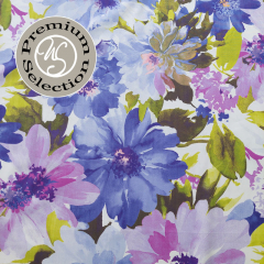 Silky Cotton Baumwollstoff Blumen Aquarell Stil blau rosa flieder  - Made in Italy
