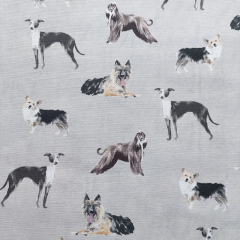 Canvas Stoff Baumwollstoff Hunde, hellgrau