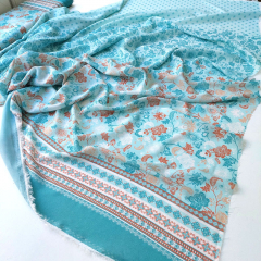 Viskosestoff Voil Paisley Blumen Bordren Druck Webware, braun mint