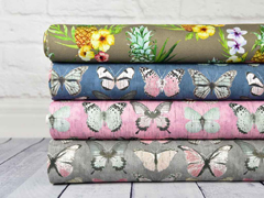 Canvas Stoff Ananas Digitaldruck, gelb taupe