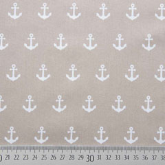 Baumwollstoff Anker, weiss hellbeige