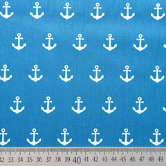 Baumwollstoff Anker, weiss jeansblau