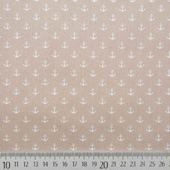 Baumwollstoff kleiner Anker, weiss hellbeige
