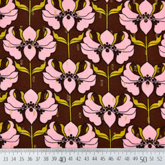 Viskose Stoff Blumen Glitzer Lurex, rosa dunkelbraun