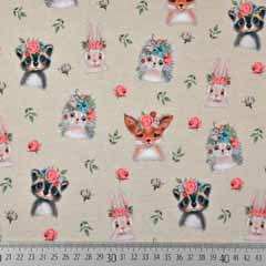 Jerseystoff Hunde Rosen digital, beige