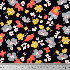 RESTSTCK 175 cm Modal Jerseystoff Blumen, schwarz