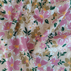 RESTST�CK 217 cm Viskose Twillstoff Blumen elastisch,gr�n rosa hellbeige