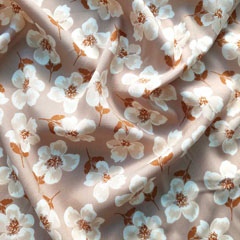 Viskose Stoff Blumen Blusenstoff, wei� beige hellbraun