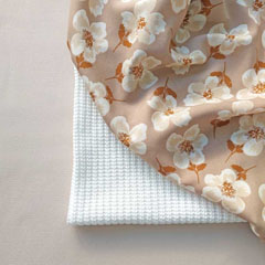 Viskose Stoff Blumen Blusenstoff, wei� beige hellbraun