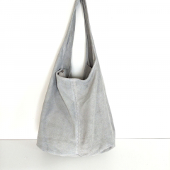 Wildleder Tasche Shopper Beutelform - hellgrau