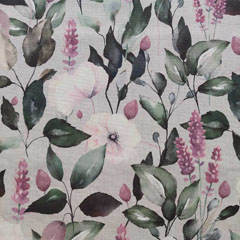 Canvas Stoff Blumen Bltter Ranken, mauve grn grauwei