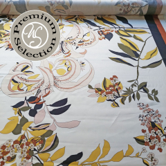 RESTST�CK 57 cm Viskose Satinstoff Blumen Ranken Orto del Sole - braun schwarz gr�n wei� - Made in Italy