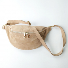 Bauchtasche Wildleder mit Wildlederriemen -hellbeige- gold Schnallen-Made in Italy