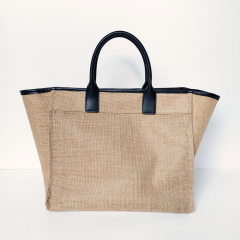 Basttasche Shopper Tote Bag - schwarz beige