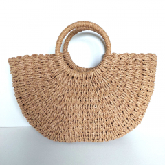 Korbtasche Strohtasche mit Webband - beige