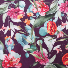 Samtstoff Velourstoff Blumen Bltter, blau beere bordeaux