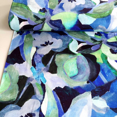 RESTST�CK 285 cm Viskose Jerseystoff abstraktes Muster Aquarell Stil, dunkelblau gr�n hellblau