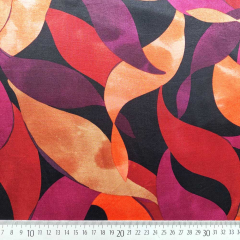 RESTST�CK 146 cm Viskose Satin Stoff Webware seidiger Glanz Bl�tter Muster - bordeaux orange rot schwarz