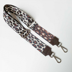 Taschengurt Taschenriemen Leoparden Muster -schwarz braun beige-dunkelbraunes Leder -silber Schnallen