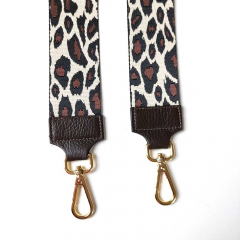 Taschengurt Taschenriemen Leoparden Muster -schwarz braun beige-dunkelbraunes Leder -gold Schnallen
