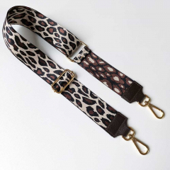 Taschengurt Taschenriemen Leoparden Muster -schwarz braun beige-dunkelbraunes Leder -gold Schnallen