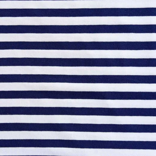 Jerseystoff Streifen 1 cm garngef�rbt, dunkelblau wei�