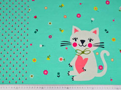 Jersey Katze Blumen Panel 3 in 1, aquamarin