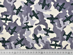 French Terry Sweat Flugzeuge Camouflage, grau